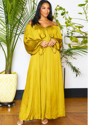 Women's Fashion Spring Autumn Chic Off Shoulder Sexy Dress Solid Color Color Bat Sleeves Maxi Dress