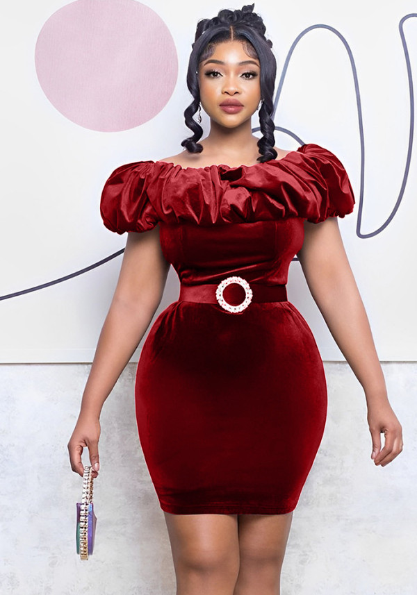 African Chic Elegant Women's Belted Bodycon Dress
