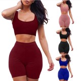 Women'S Sleeveless Solid Color Tank Top Shorts Casual Two Piece Set Yoga Wear Dropshipping