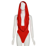Spring Women'S Sexy Hollow Low Neck Tight Fitting Casual Sleeveless Hooded Bodysuit