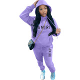 Spring Fleece Hoodies Pants Set Casual Two Piece Tracksuit