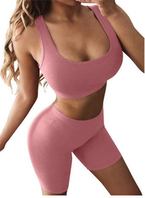 Women'S Sleeveless Solid Color Tank Top Shorts Casual Two Piece Set Yoga Wear Dropshipping
