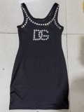 Ladies Fashion Summer Casual Letter Beaded Straps Slim Trendy Dress