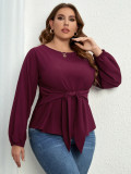 Autumn And Spring Women'S V-Neck Long-Sleeved Purple Shirt Tie Top