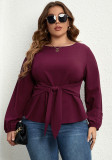 Autumn And Spring Women'S V-Neck Long-Sleeved Purple Shirt Tie Top