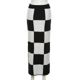 Autumn Women'S Fashion High Waist Slim Slit Bodycon Checkerboard Skirt For Women
