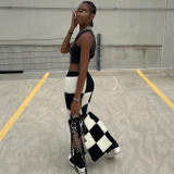 Autumn Women'S Fashion High Waist Slim Slit Bodycon Checkerboard Skirt For Women