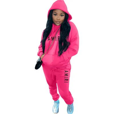 Spring Fleece Hoodies Pants Set Casual Two Piece Tracksuit