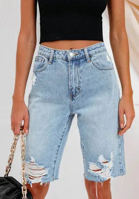 Women Summer Stretch Ripped Denim Shorts
