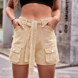 Women Summer Pocket Shorts With Belt