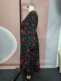 Plus Size Women Black Chiffon Print Dress