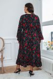 Plus Size Women Black Chiffon Print Dress