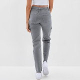 Women Washed Button Down Casual Straight Leg Pants