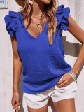 Spring Summer Ladies Casual V Neck Ruffle Tank Top Top Summer Sleeveless Shirt