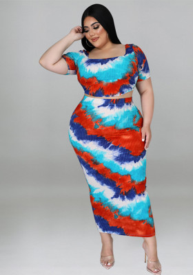 Plus Size Women's Autumn Polyester+Spandex Digital Printing Two-piece Set