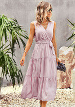Chic Elegant V-Neck Sleeveless Spring Summer Casual Long Dress