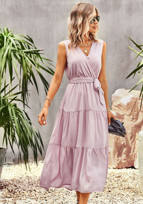 Chic Elegant V-Neck Sleeveless Spring Summer Casual Long Dress