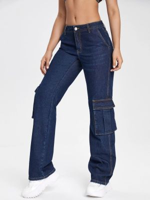 Fashion Jeans Women'S Multi Pocket Cargo Denim Straight Leg Pants