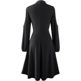 Trendy Chic Women'S Solid Cutout Long Sleeve Fit Patchwork Spring A-Line Dress