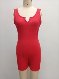 Spring Summer Women'S Solid Color Casual Knitting Rib V-Neck Sleeveless Slim Jumpsuit