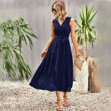 Chic Elegant V-Neck Sleeveless Spring Summer Casual Long Dress