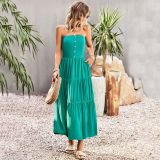 Strapless Swing Dress Summer Solid Chic Casual Maxi Dress
