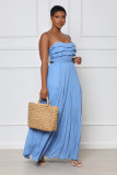 Summer Casual Straps Ruffled Low Back Lace-Up Bow Women'S Long Dress