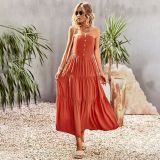 Strapless Swing Dress Summer Solid Chic Casual Maxi Dress
