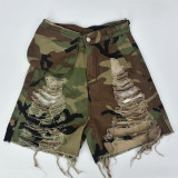 Women Summer Fringed Camouflage Pocket Shorts