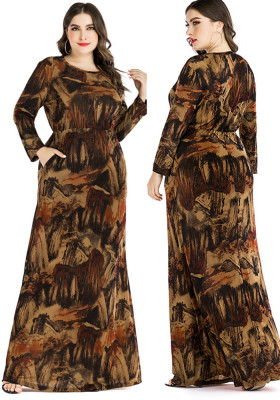 Plus Size Women Long Sleeve Printed Maxi Dress