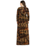 Plus Size Women Long Sleeve Printed Maxi Dress