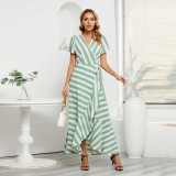 Plus Size Women Summer Stripe Irregular Dress
