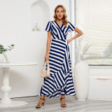 Plus Size Women Summer Stripe Irregular Dress