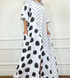 Plus Size Women Fall Polka Dot Print Turndwon Collar Dress