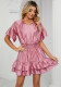 Women Summer Satin Solid Loose V Neck Ruffle Dress