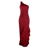 Women Slash Shoulder Solid Sleeveless Dress