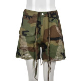 Women Summer Fringed Camouflage Pocket Shorts