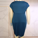 Plus Size Women V-Neck Solid Short Sleeve Dress