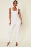 Women's Spring Ribbed Square Neck Track Tank Butt Lift Jumpsuit