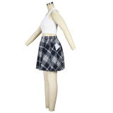 Fashion camisole sexy slit skirt two-piece cotton plaid suit