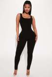 Women's Spring Ribbed Square Neck Track Tank Butt Lift Jumpsuit