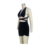 Women'S Fashion Casual Halter Neck Crop Tank Mini Skirt Two Piece Set