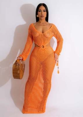 Women'S Dress Fashion Sunscreen Cover Up Beach Long Dress Knitting Dress