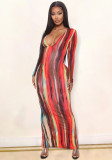 Women'S Colorful Print Sexy Long Dress Formal Party Dress