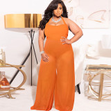 Plus Size Women'S Loose Wide Leg Slim Waist Sexy See-Through Nightclub Jumpsuit