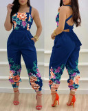 Summer Fashion Printed Straps Backless Jumpsuit