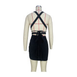 Women'S Fashion Casual Halter Neck Crop Tank Mini Skirt Two Piece Set