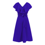 Plus Size Sexy V-Neck Ruffle Sleeve Slim Tie A-Line Summer Women'S Dress