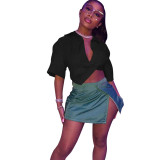 Summer Casual Shirt Mini Irregular Skirt Two Piece Set