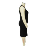 Plus Size Women'S Fashion Casual Solid Spring Summer Sleeveless Midi Dress
